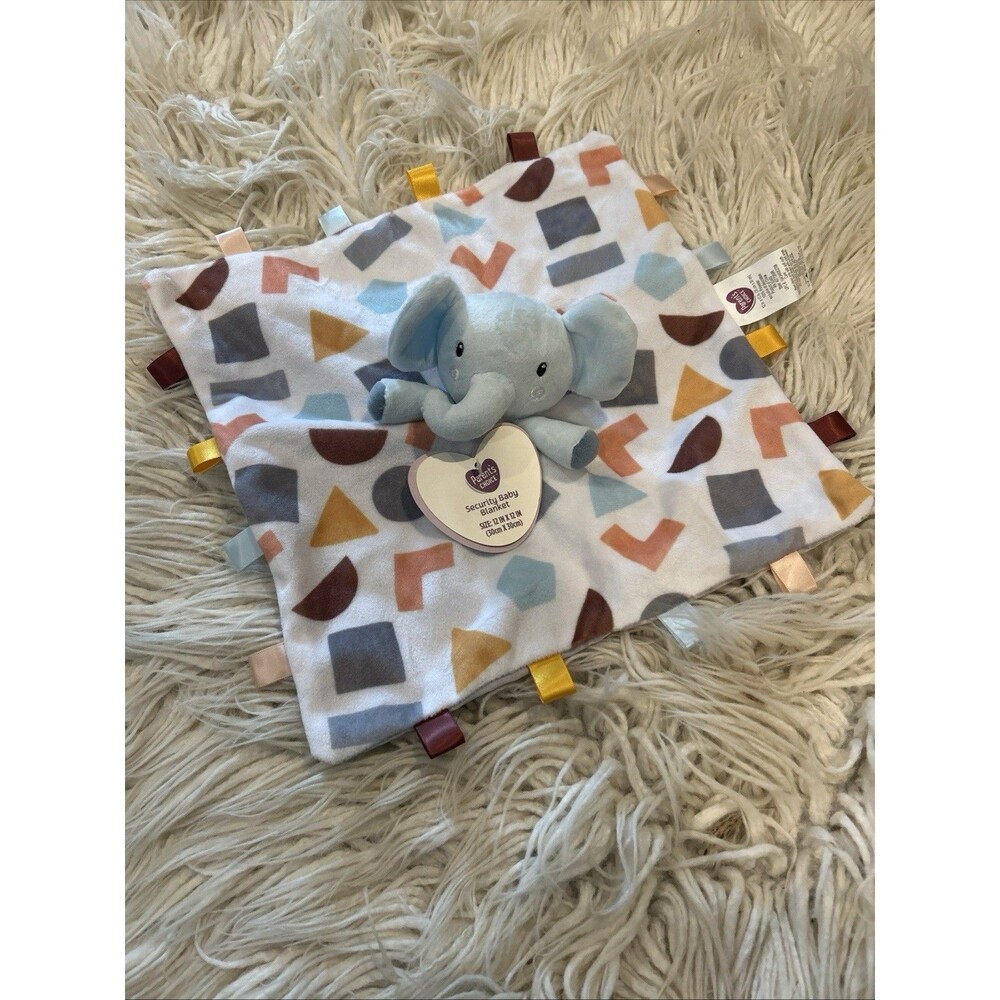 Parent's Choice Blue Elephant Lovey Security Blanket Geometric Shapes 12x12"
